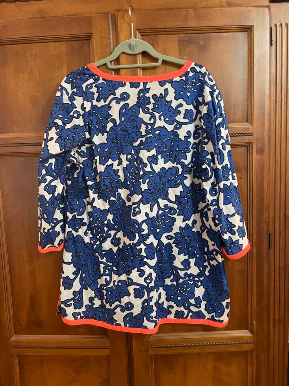 Boden Blue Floral Tunic with bright coral trim, US16 (UK20) - Picture 3 of 3